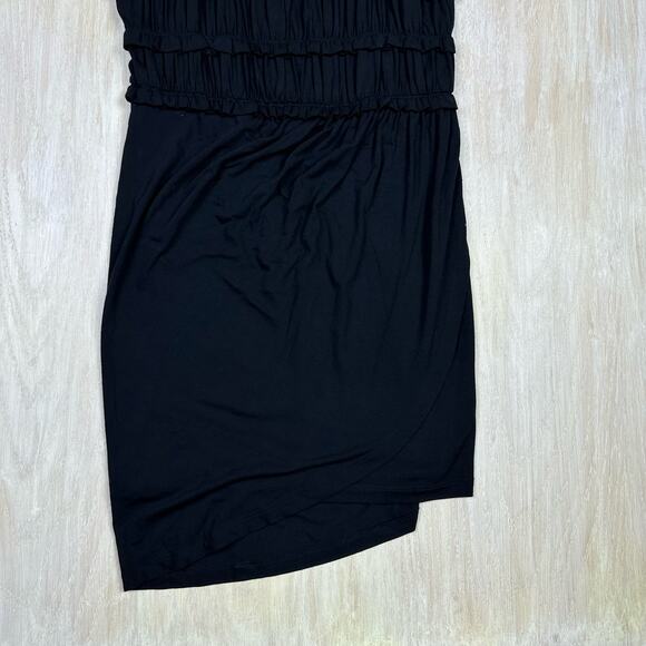 Anthropologie Leifnotes Black One Shoulder Ruffle Divergent Mock Wrap Dress S - Picture 4 of 14